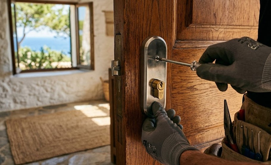 Instalación de cerradura y escudo acorazado premium en chalet de Can Balmanya